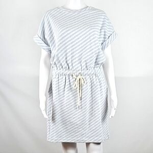 NWT Lou & Grey Light Blue & White Stripe Boucle Cap Sleeve Pocket Dress
